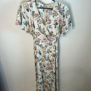 Petite Focus Womens Short Sleeve V-Neck Long Floral Dress 16 Cottage Core